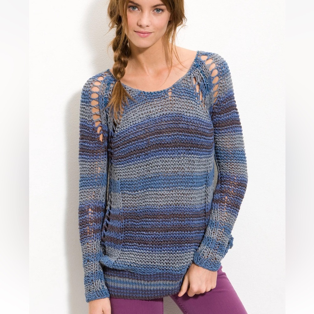 FREE PEOPLE Sweater DESERT MOON‎ Open Chunky Knit Striped Cotton Blend Size XS